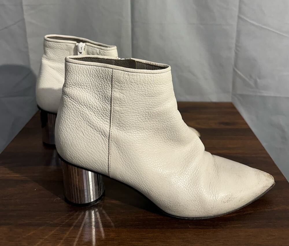 Pedro Garcia Boots Women White 37.5 Berta Mirrored Heel Ankle Bootie Zip Leather